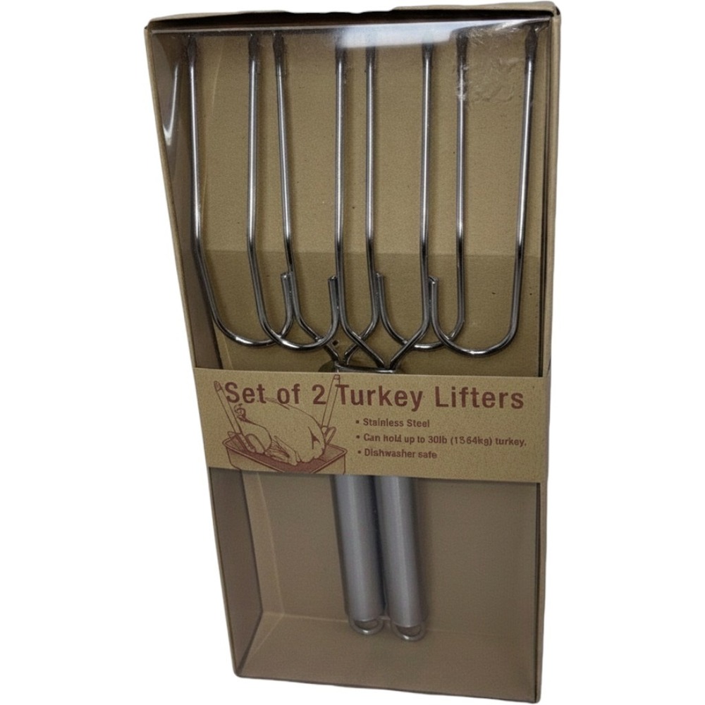 Turkey Lifters Set (2) holds up to 30lbs Stainless Steel Kitchen Utensil NWT!